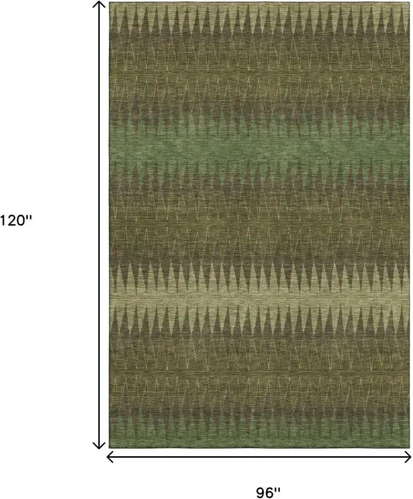 Olive Green And Chocolate Striped Washable Area Rug With UV Protection Photo 9