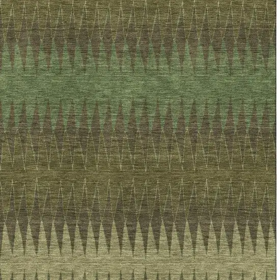 Olive Green And Chocolate Striped Washable Area Rug With UV Protection Photo 3