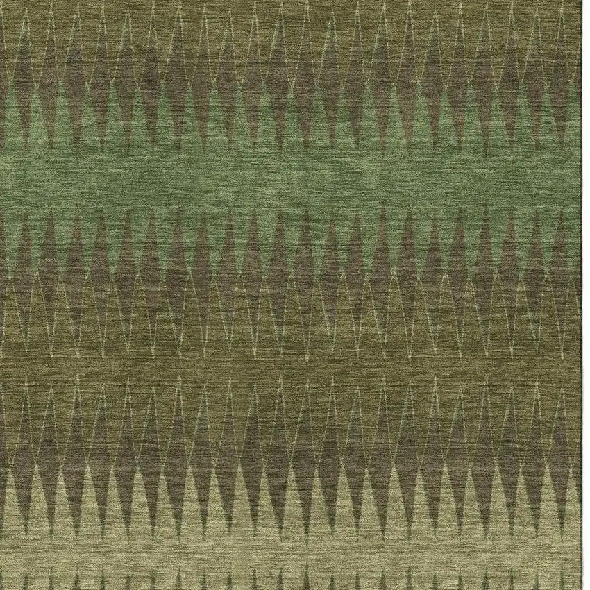 Olive Green And Chocolate Striped Washable Area Rug With UV Protection Photo 3