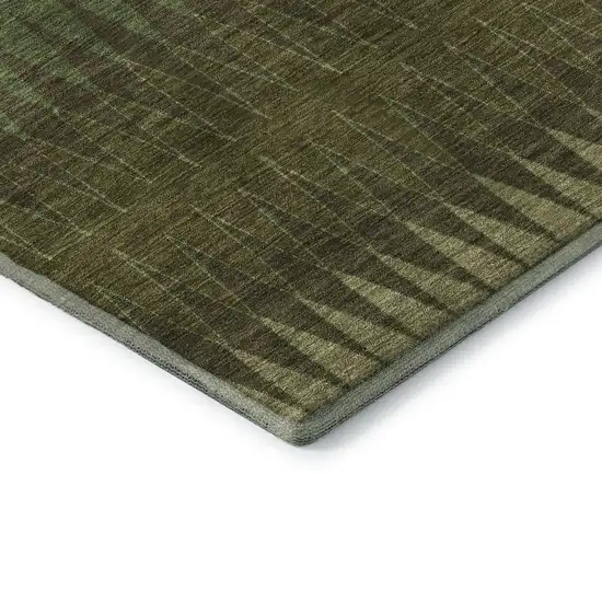 Olive Green And Chocolate Striped Washable Area Rug With UV Protection Photo 8
