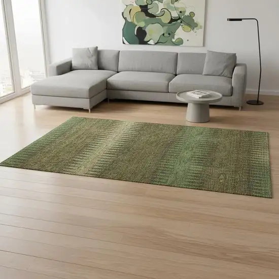 Olive Green And Chocolate Striped Washable Area Rug With UV Protection Photo 2