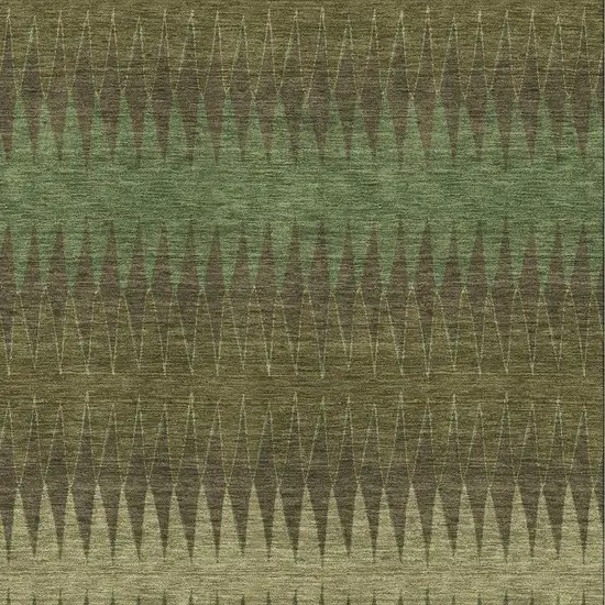 Olive Green And Chocolate Striped Washable Area Rug With UV Protection Photo 3