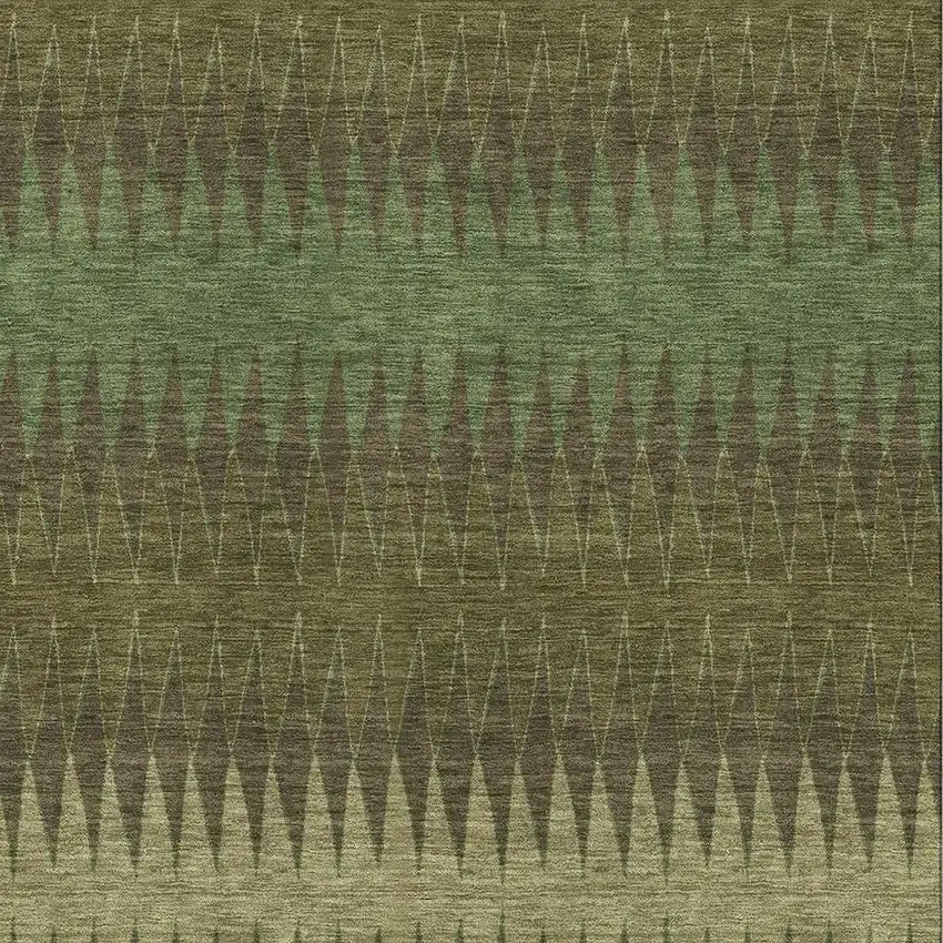 Olive Green And Chocolate Striped Washable Area Rug With UV Protection Photo 3