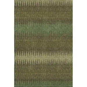 Photo of Olive Green And Chocolate Striped Washable Area Rug With UV Protection