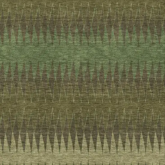 Olive Green And Chocolate Striped Washable Area Rug With UV Protection Photo 3