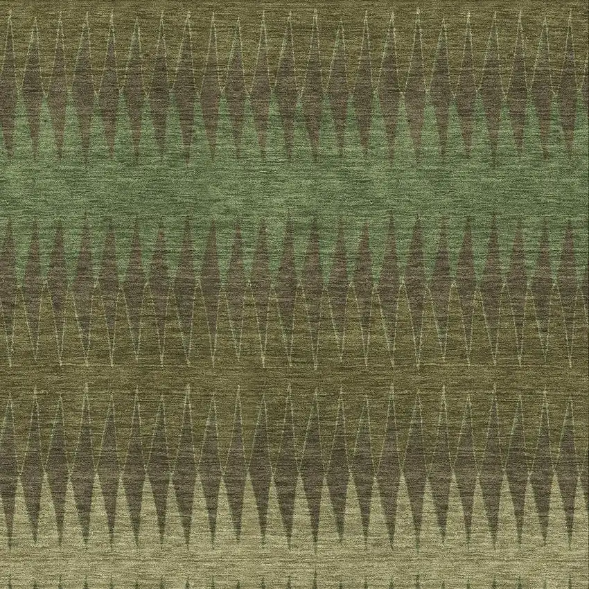 Olive Green And Chocolate Striped Washable Area Rug With UV Protection Photo 3