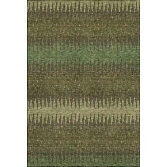 Olive Green And Chocolate Striped Washable Area Rug With UV Protection Photo 1