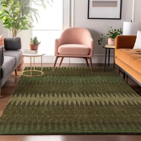 Olive Green And Chocolate Striped Washable Area Rug With UV Protection Photo 5