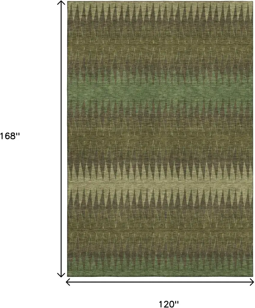 Olive Green And Chocolate Striped Washable Area Rug With UV Protection Photo 9