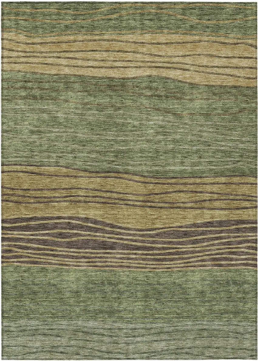 Olive Green And Chocolate Striped Washable Indoor Outdoor Area Rug Photo 2