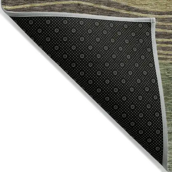 Olive Green And Chocolate Striped Washable Indoor Outdoor Area Rug Photo 2