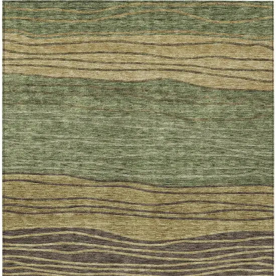 Olive Green And Chocolate Striped Washable Indoor Outdoor Area Rug Photo 5