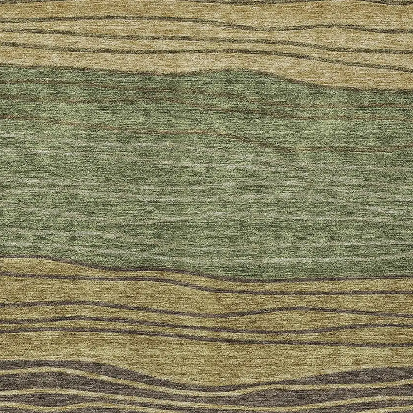 Olive Green And Chocolate Striped Washable Indoor Outdoor Area Rug Photo 4
