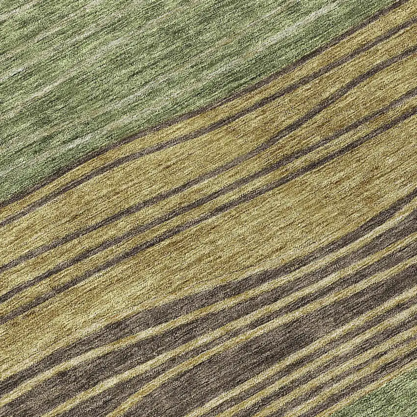 Olive Green And Chocolate Striped Washable Indoor Outdoor Area Rug Photo 7