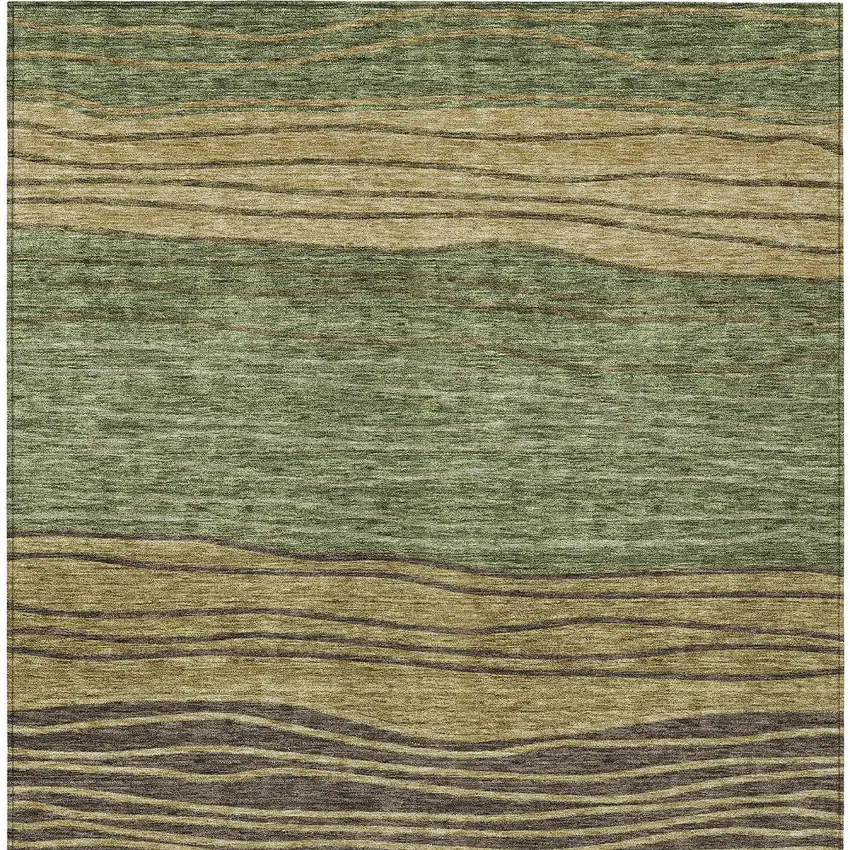 Olive Green And Chocolate Striped Washable Indoor Outdoor Area Rug Photo 5