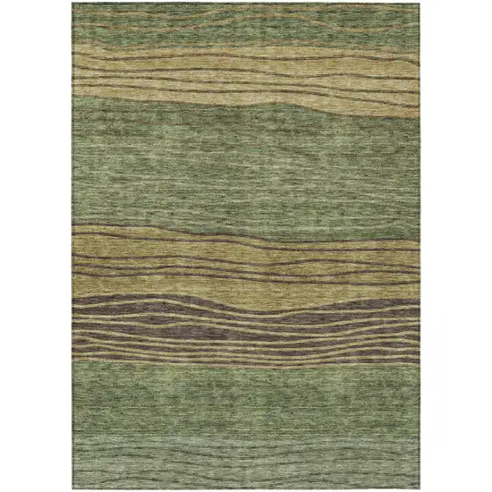 Olive Green And Chocolate Striped Washable Indoor Outdoor Area Rug Photo 1