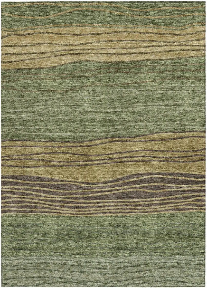 Olive Green And Chocolate Striped Washable Indoor Outdoor Area Rug Photo 4