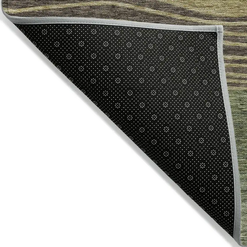 Olive Green And Chocolate Striped Washable Indoor Outdoor Area Rug Photo 2