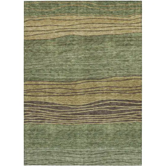 Olive Green And Chocolate Striped Washable Indoor Outdoor Area Rug Photo 4