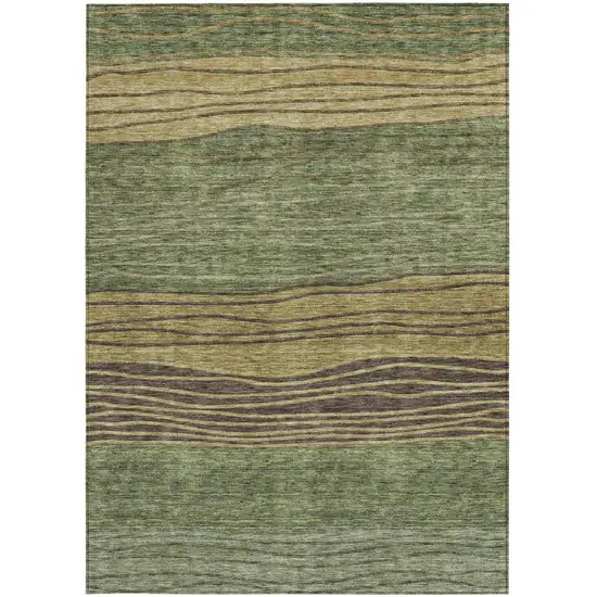 Olive Green And Chocolate Striped Washable Indoor Outdoor Area Rug Photo 4