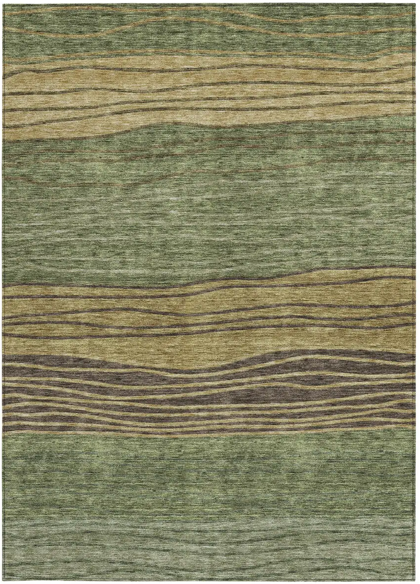 Olive Green And Chocolate Striped Washable Indoor Outdoor Area Rug Photo 4