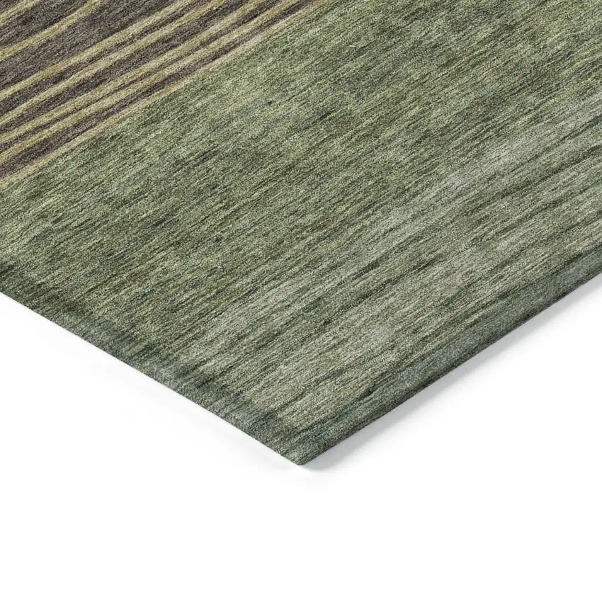 Olive Green And Chocolate Striped Washable Indoor Outdoor Area Rug Photo 3