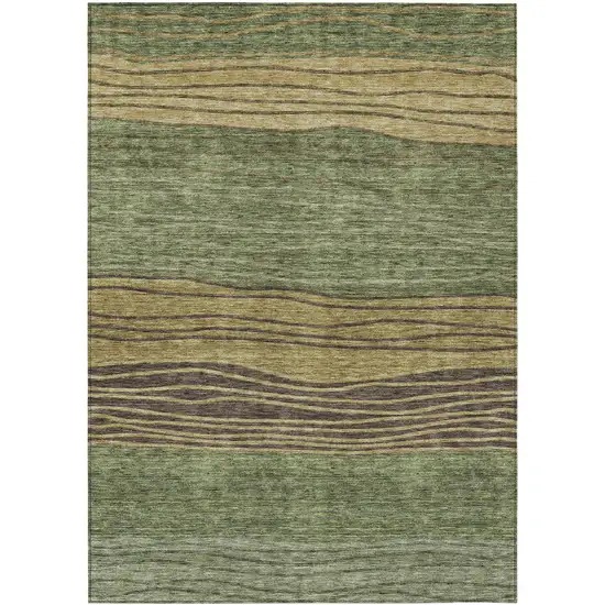 Olive Green And Chocolate Striped Washable Indoor Outdoor Area Rug Photo 1