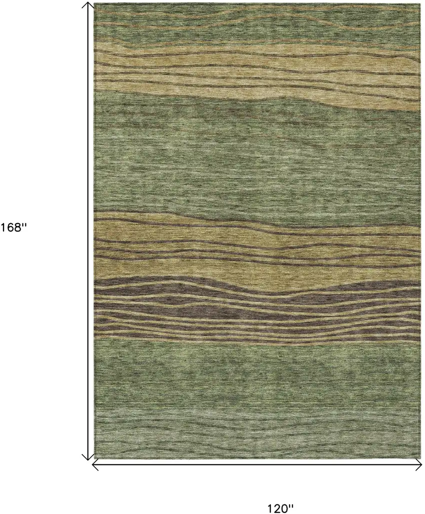 Olive Green And Chocolate Striped Washable Indoor Outdoor Area Rug Photo 9
