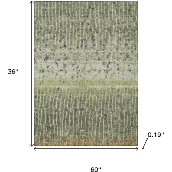 Olive Green And Copper Abstract Washable Indoor Outdoor Area Rug Photo 3