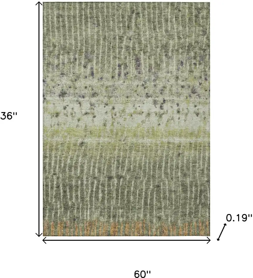 Olive Green And Copper Abstract Washable Indoor Outdoor Area Rug Photo 3