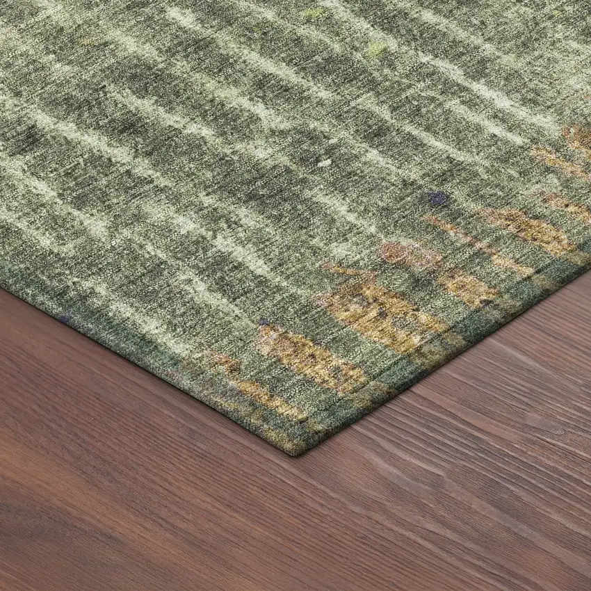 Olive Green And Copper Abstract Washable Indoor Outdoor Area Rug Photo 9