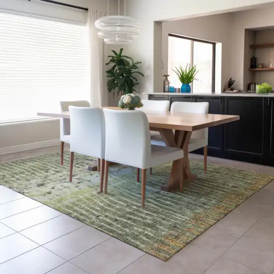 Olive Green And Copper Abstract Washable Indoor Outdoor Area Rug Photo 5