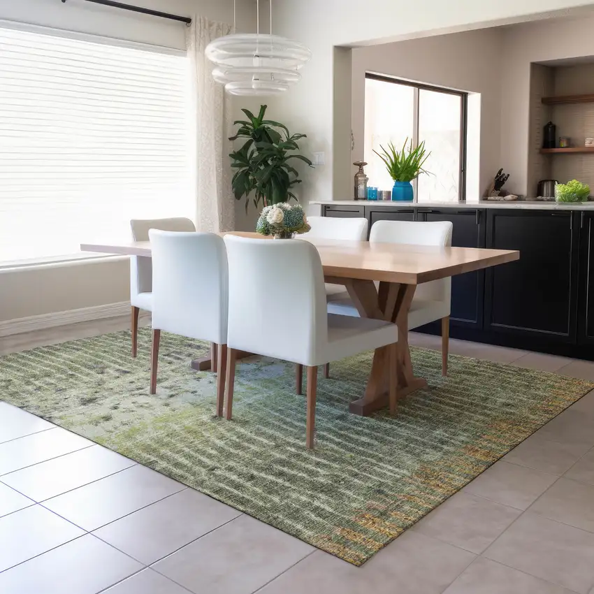 Olive Green And Copper Abstract Washable Indoor Outdoor Area Rug Photo 5