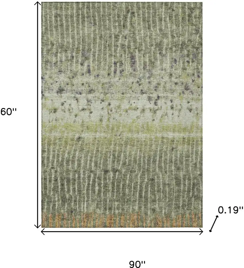 Olive Green And Copper Abstract Washable Indoor Outdoor Area Rug Photo 3