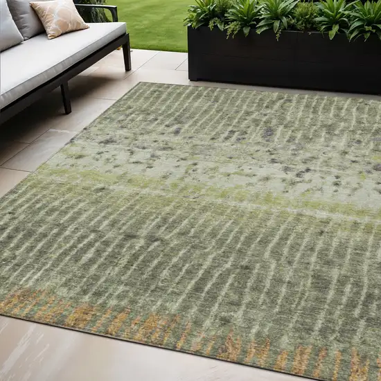 Olive Green And Copper Abstract Washable Indoor Outdoor Area Rug Photo 1