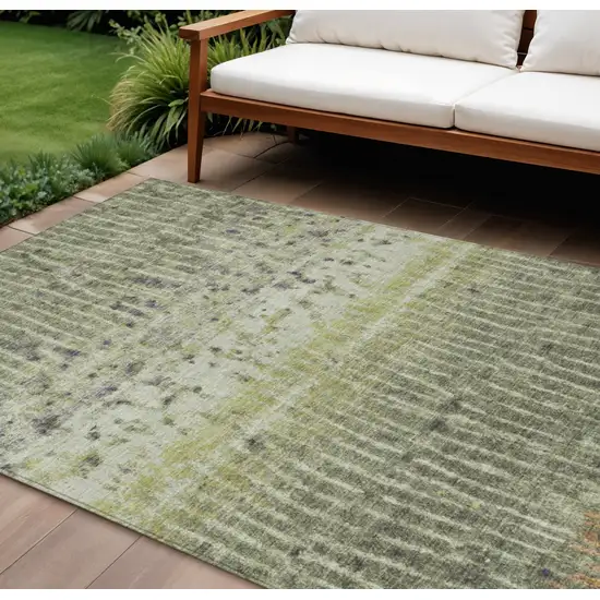 Olive Green And Copper Abstract Washable Indoor Outdoor Area Rug Photo 1