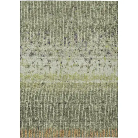 Olive Green And Copper Abstract Washable Indoor Outdoor Area Rug Photo 2