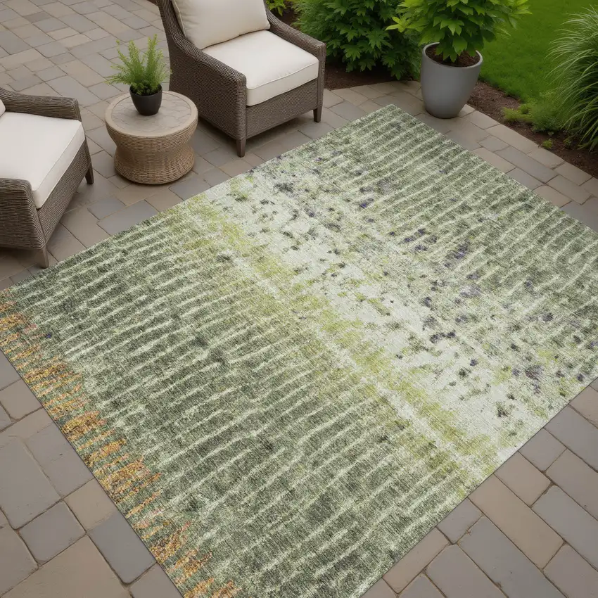 Olive Green And Copper Abstract Washable Indoor Outdoor Area Rug Photo 7