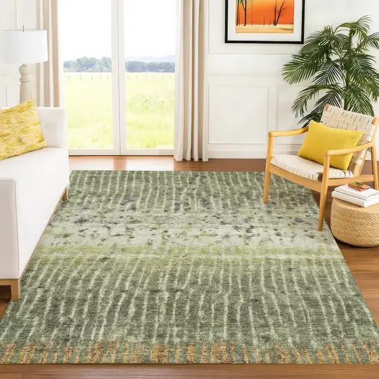 Olive Green And Copper Abstract Washable Indoor Outdoor Area Rug Photo 4