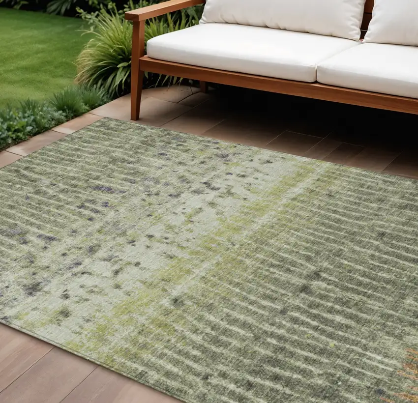 Olive Green And Copper Abstract Washable Indoor Outdoor Area Rug Photo 1