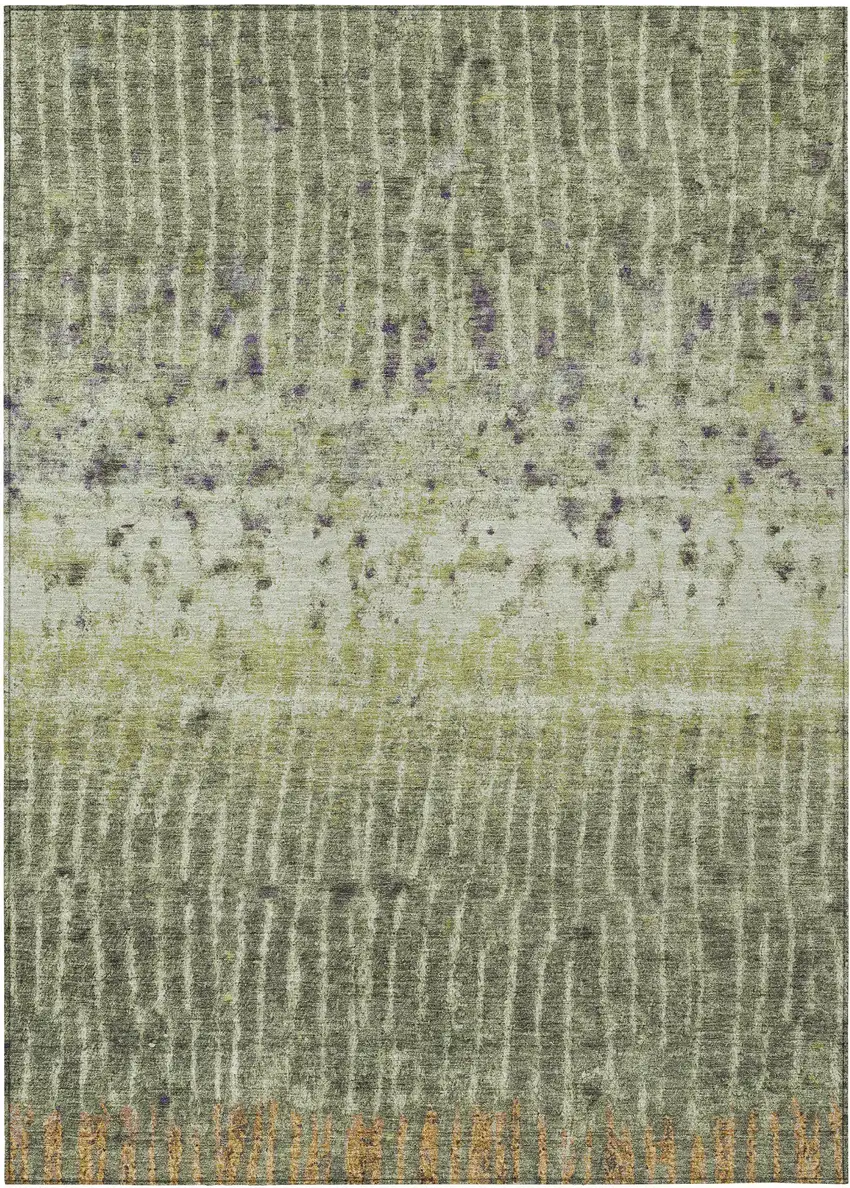 Olive Green And Copper Abstract Washable Indoor Outdoor Area Rug Photo 2