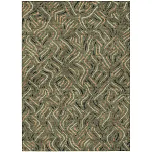 Photo of Olive Green And Copper Abstract Washable Indoor Outdoor Area Rug