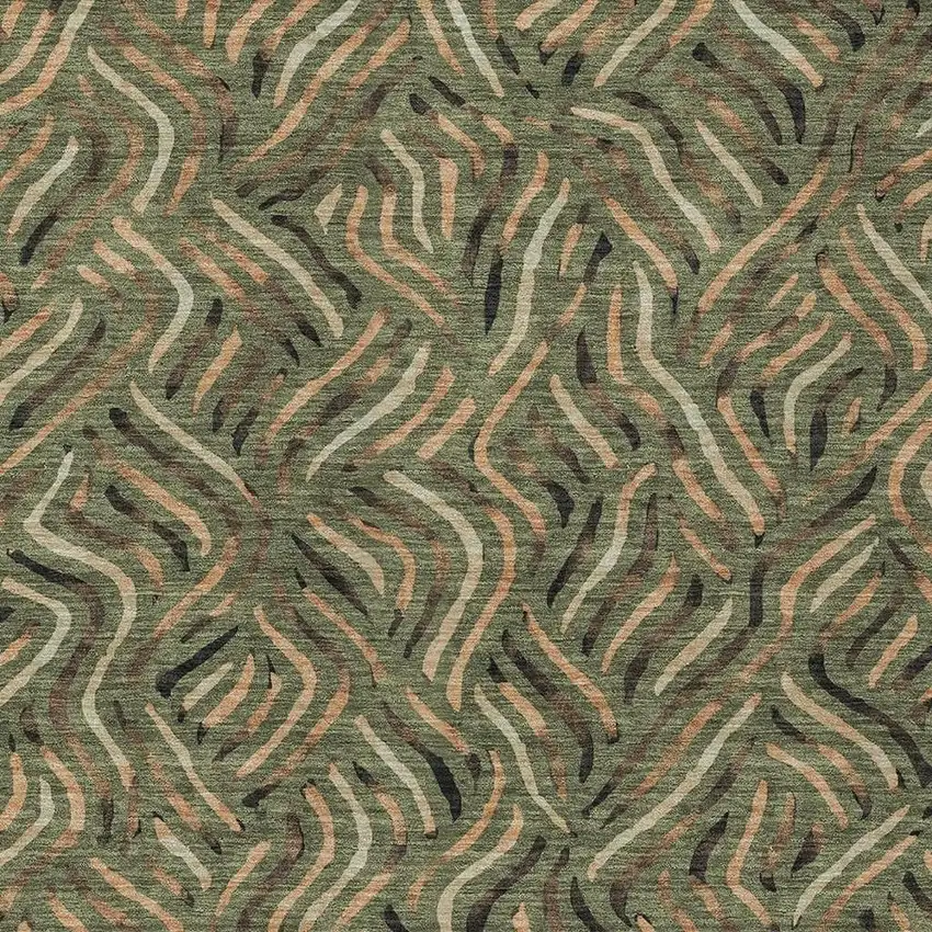 Olive Green And Copper Abstract Washable Indoor Outdoor Area Rug Photo 2