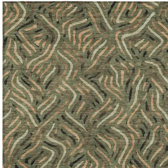 Olive Green And Copper Abstract Washable Indoor Outdoor Area Rug Photo 2