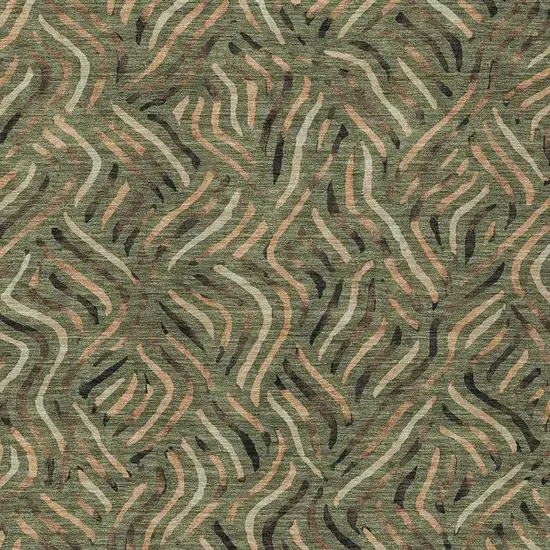 Olive Green And Copper Abstract Washable Indoor Outdoor Area Rug Photo 2