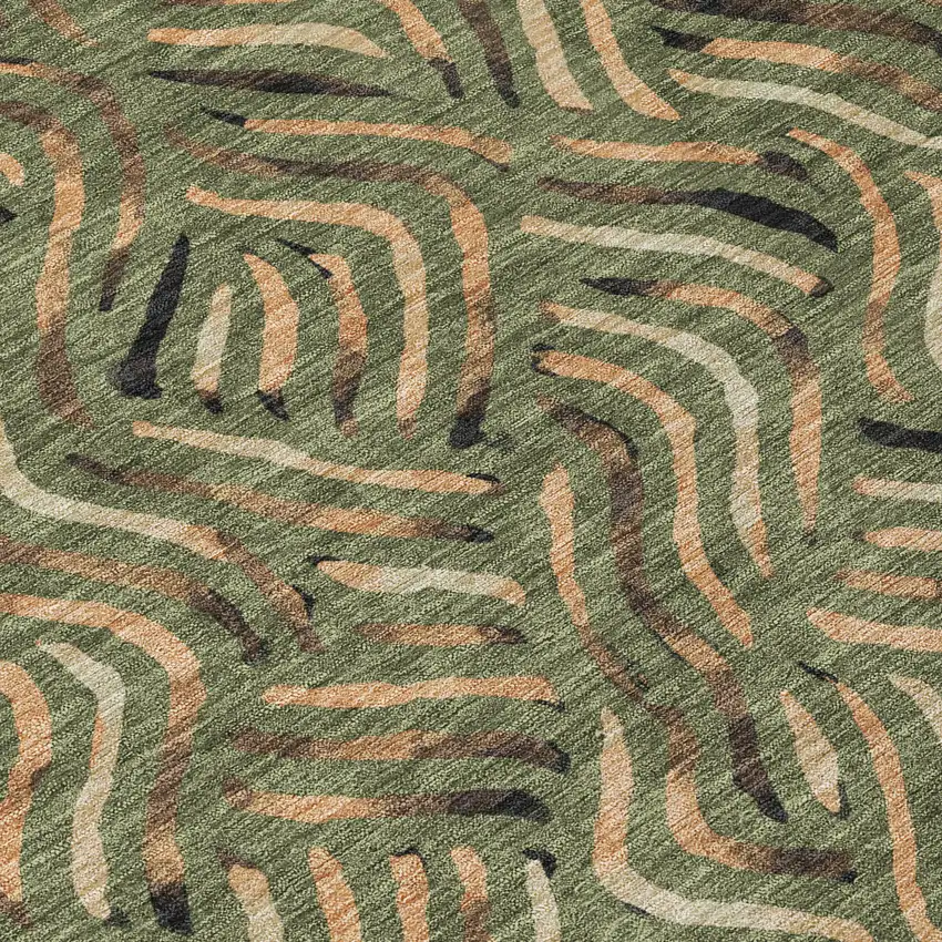 Olive Green And Copper Abstract Washable Indoor Outdoor Area Rug Photo 9