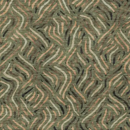Olive Green And Copper Abstract Washable Indoor Outdoor Area Rug Photo 2