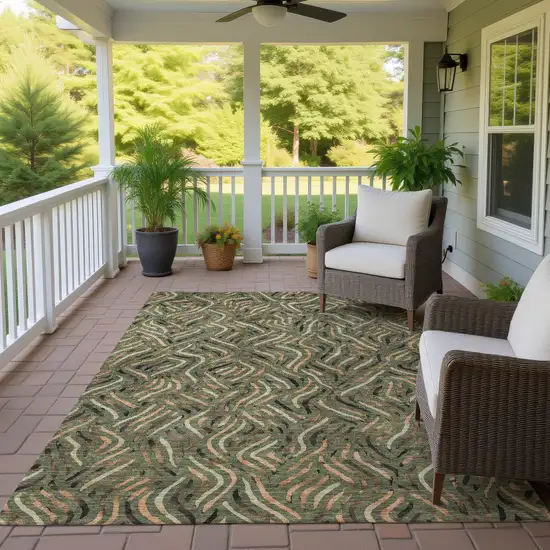 Olive Green And Copper Abstract Washable Indoor Outdoor Area Rug Photo 4