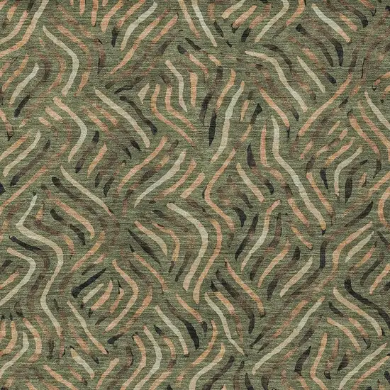 Olive Green And Copper Abstract Washable Indoor Outdoor Area Rug Photo 2