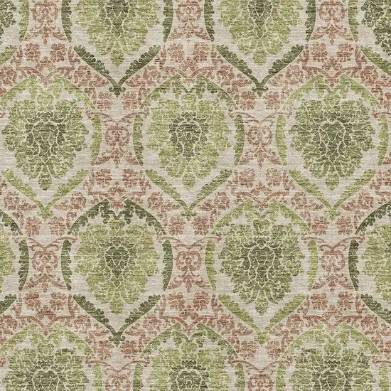 Olive Green And Copper Medallion Washable Area Rug With UV Protection Photo 3
